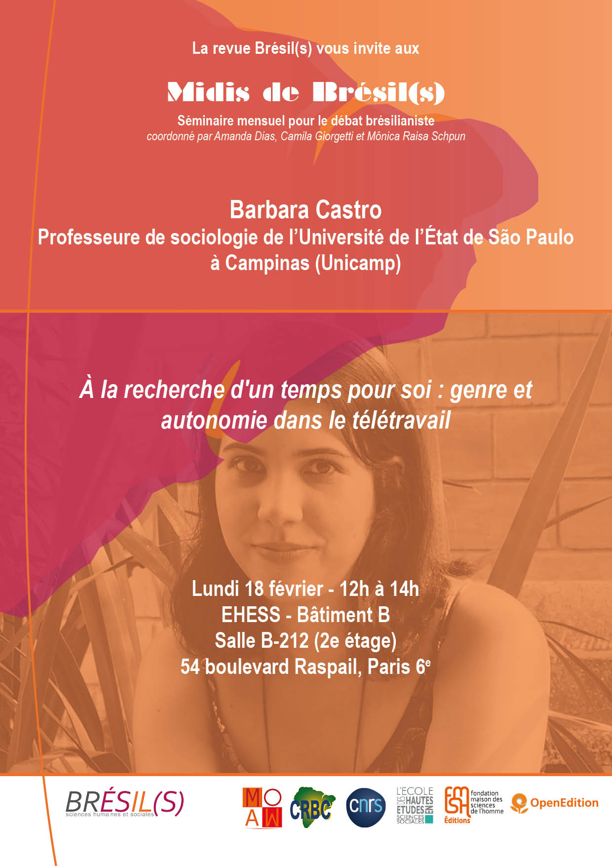 Les Midis de Brésil(s) - Barbara Castro, professeure de sociologie de l’Université de l’État de São Paulo à Campinas (Unicamp)- « À la recherche d'un temps pour soi : genre et autonomie dans le télétravail »